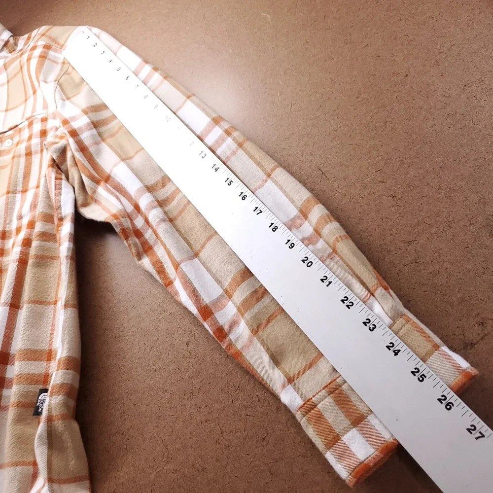 North Face Junction Woven Flannel Shirt Men M Tan Orange Cotton Travel Outdoor